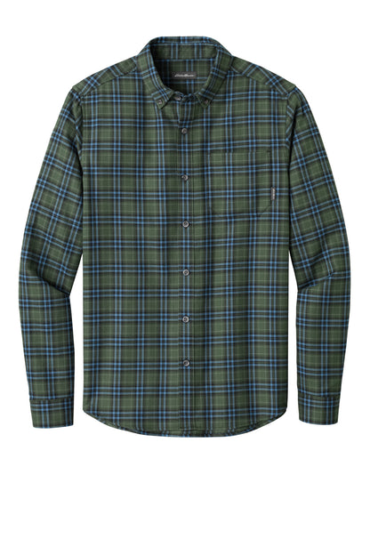 Eddie Bauer Long Sleeve Favorite Flannel Plaid Shirt - Soft Olive Plaid - flat front