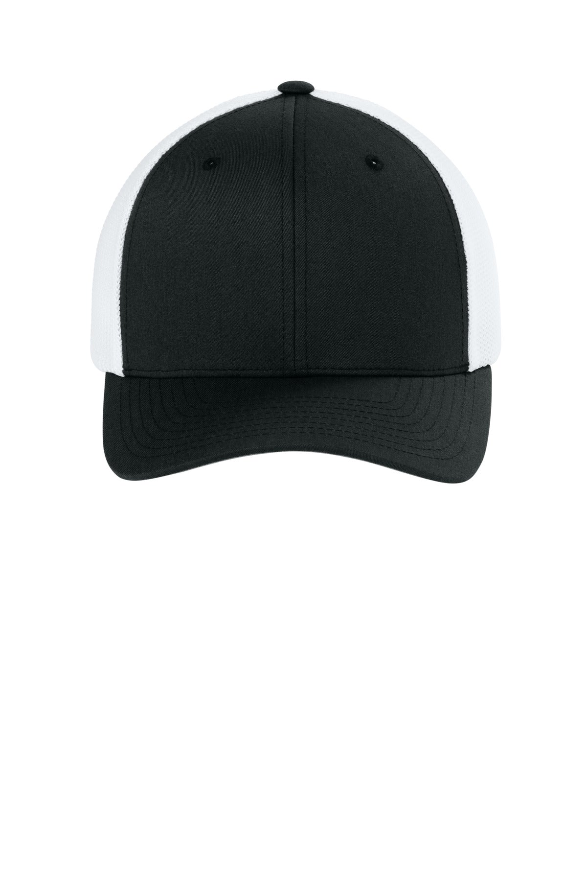 Flexfit Trucker Mesh Cap - Black/ White - flat front