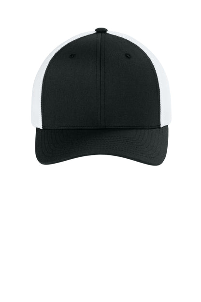 Flexfit Trucker Mesh Cap - Black/ White - flat front