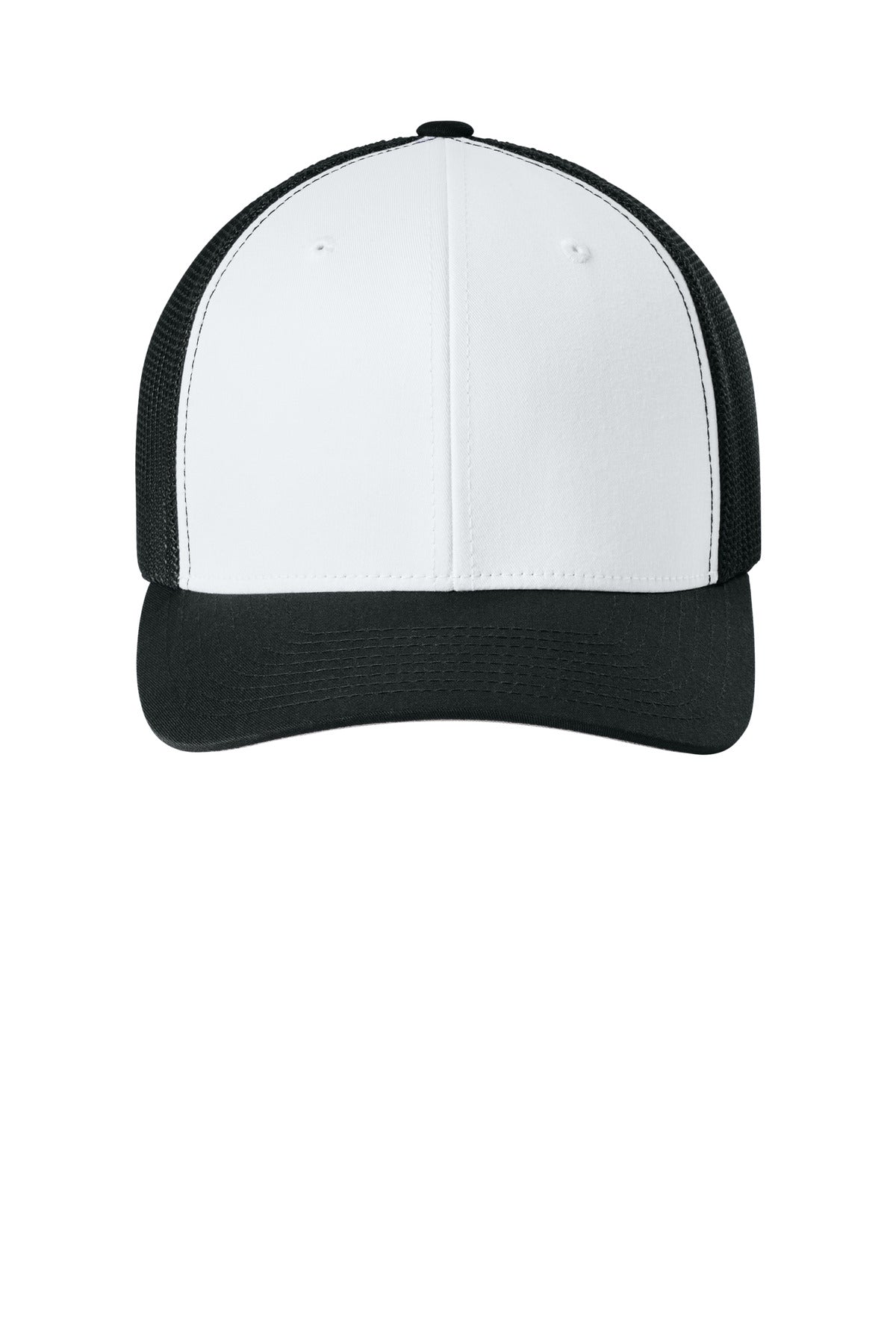 Flexfit Trucker Mesh Cap - Black/ White/ Black - flat front