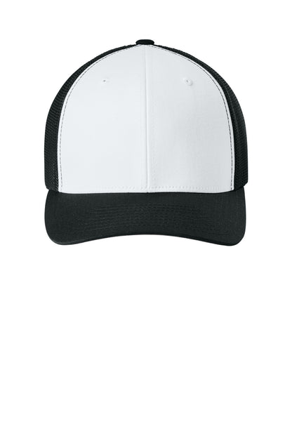 Flexfit Trucker Mesh Cap - Black/ White/ Black - flat front