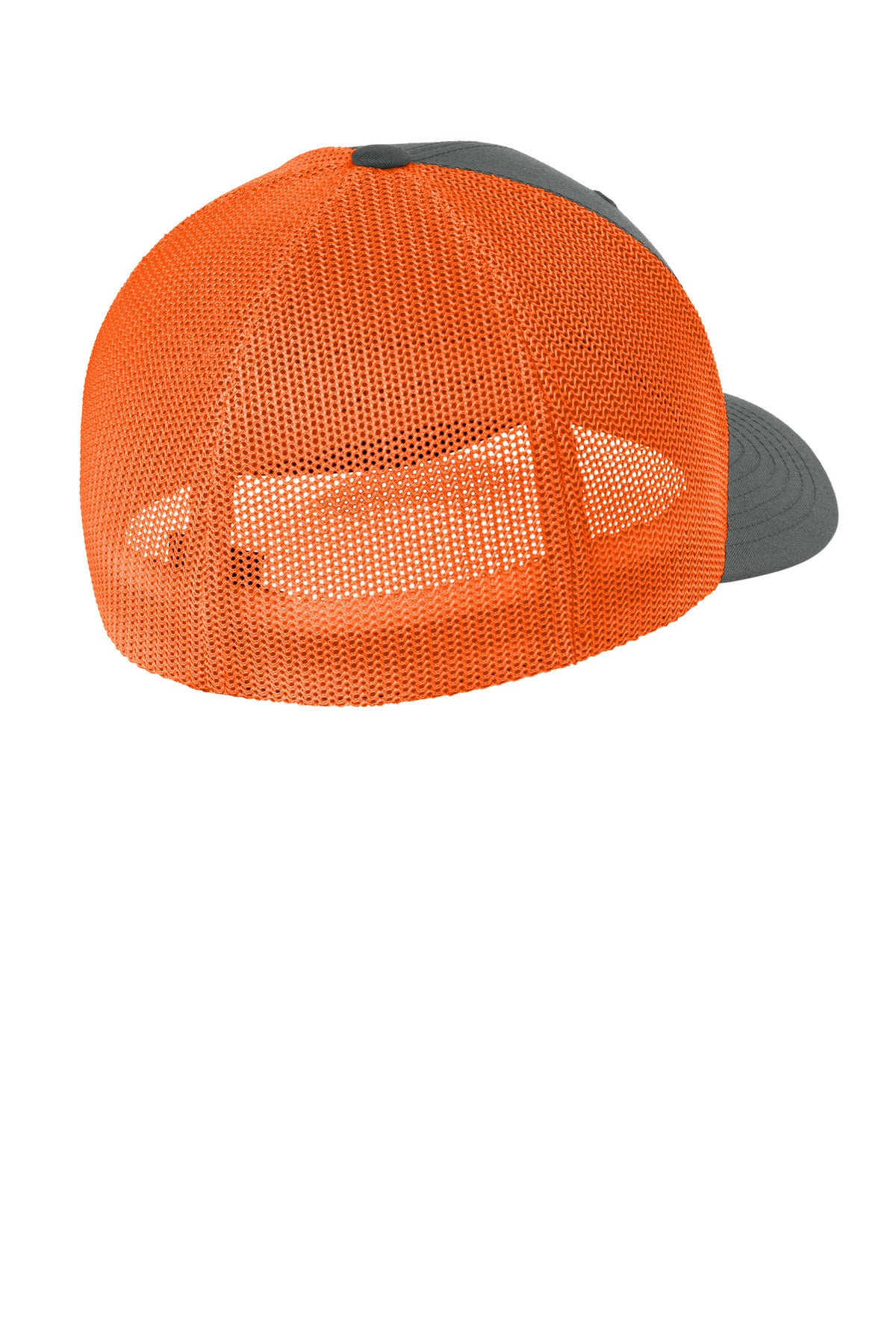 Flexfit Trucker Mesh Cap - Charcoal/ Neon Orange - flat back