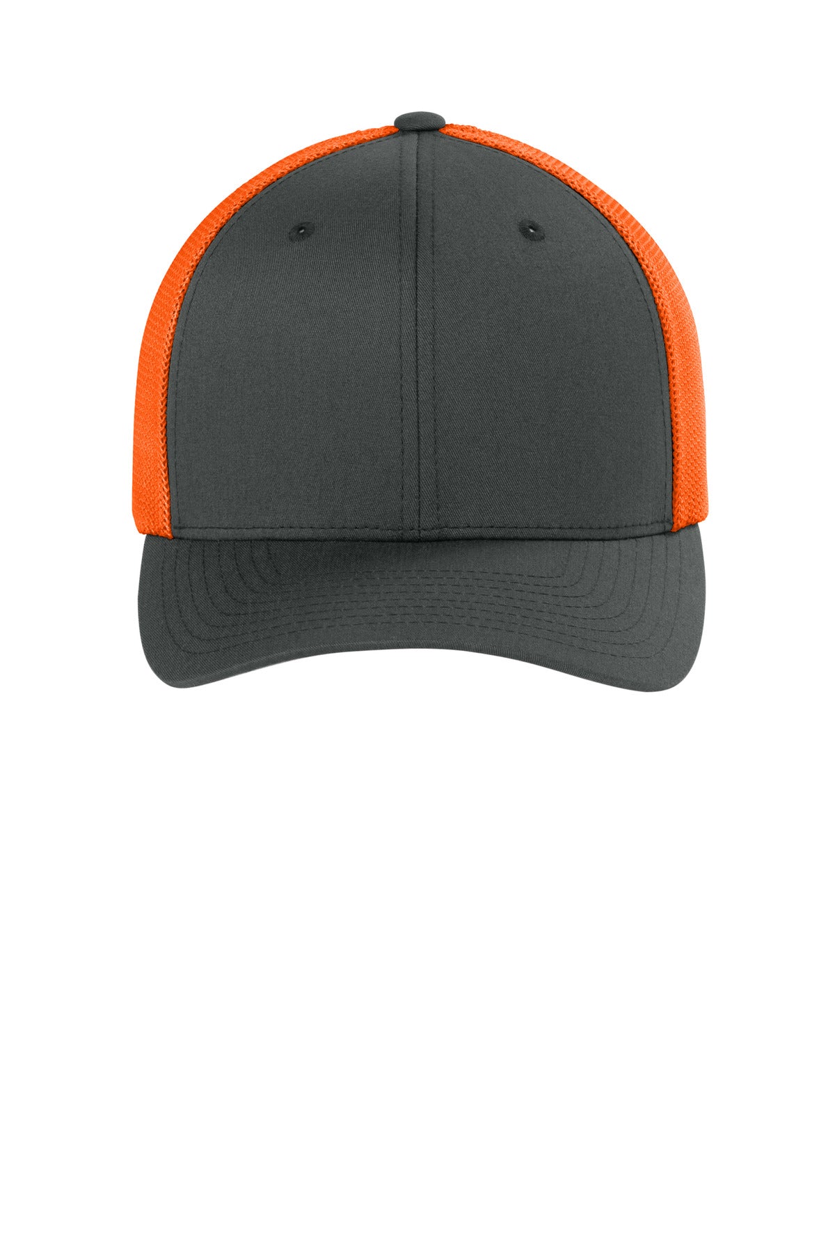 Flexfit Trucker Mesh Cap - Charcoal/ Neon Orange - flat front