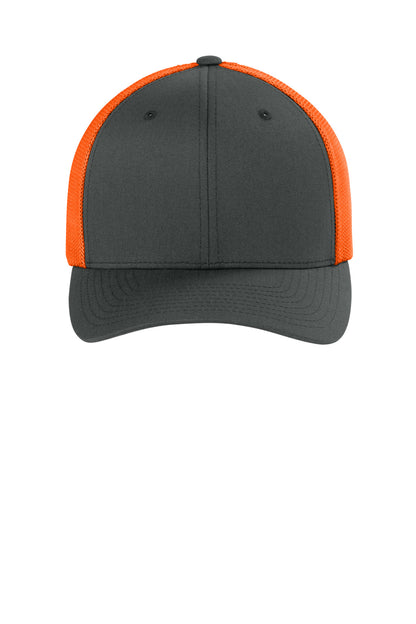 Flexfit Trucker Mesh Cap - Charcoal/ Neon Orange - flat front