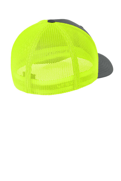 Flexfit Trucker Mesh Cap - Charcoal/ Neon Yellow - flat back