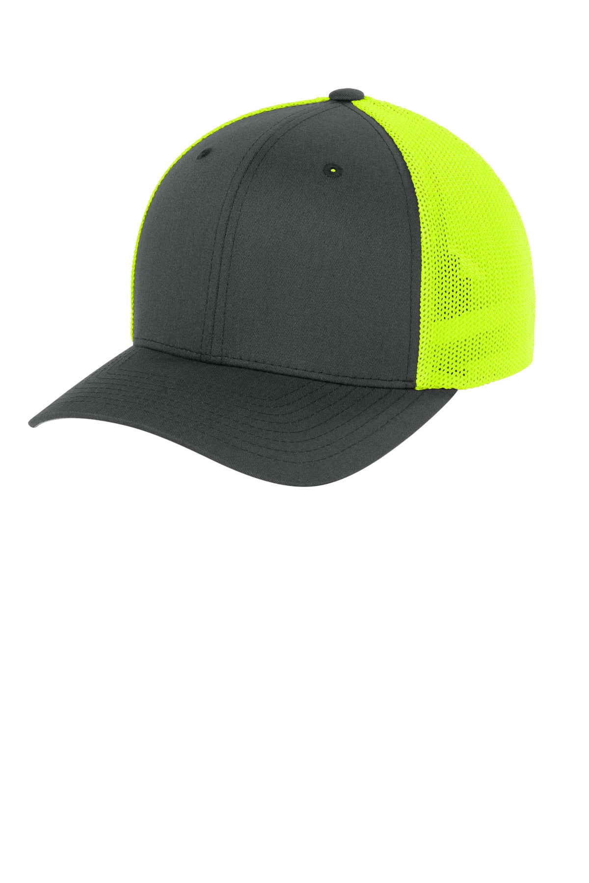 Flexfit Trucker Mesh Cap - Charcoal/ Neon Yellow - front