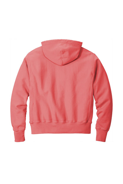 Champion Reverse Weave Garment-Dyed Hooded Sweatshirt - Coral Craze - flat back