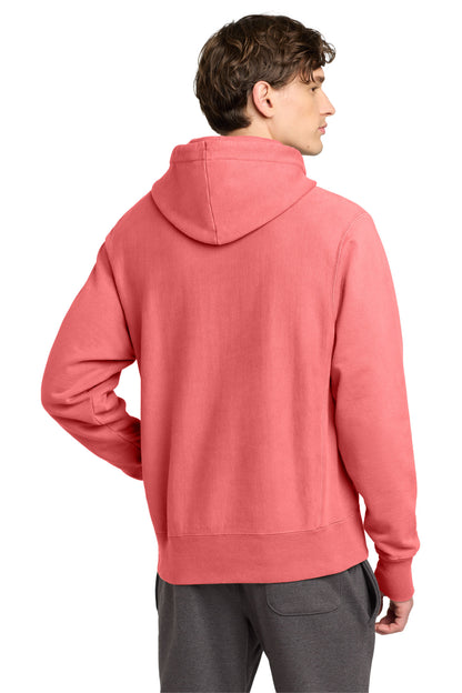 Champion Reverse Weave Garment-Dyed Hooded Sweatshirt - Coral Craze - back