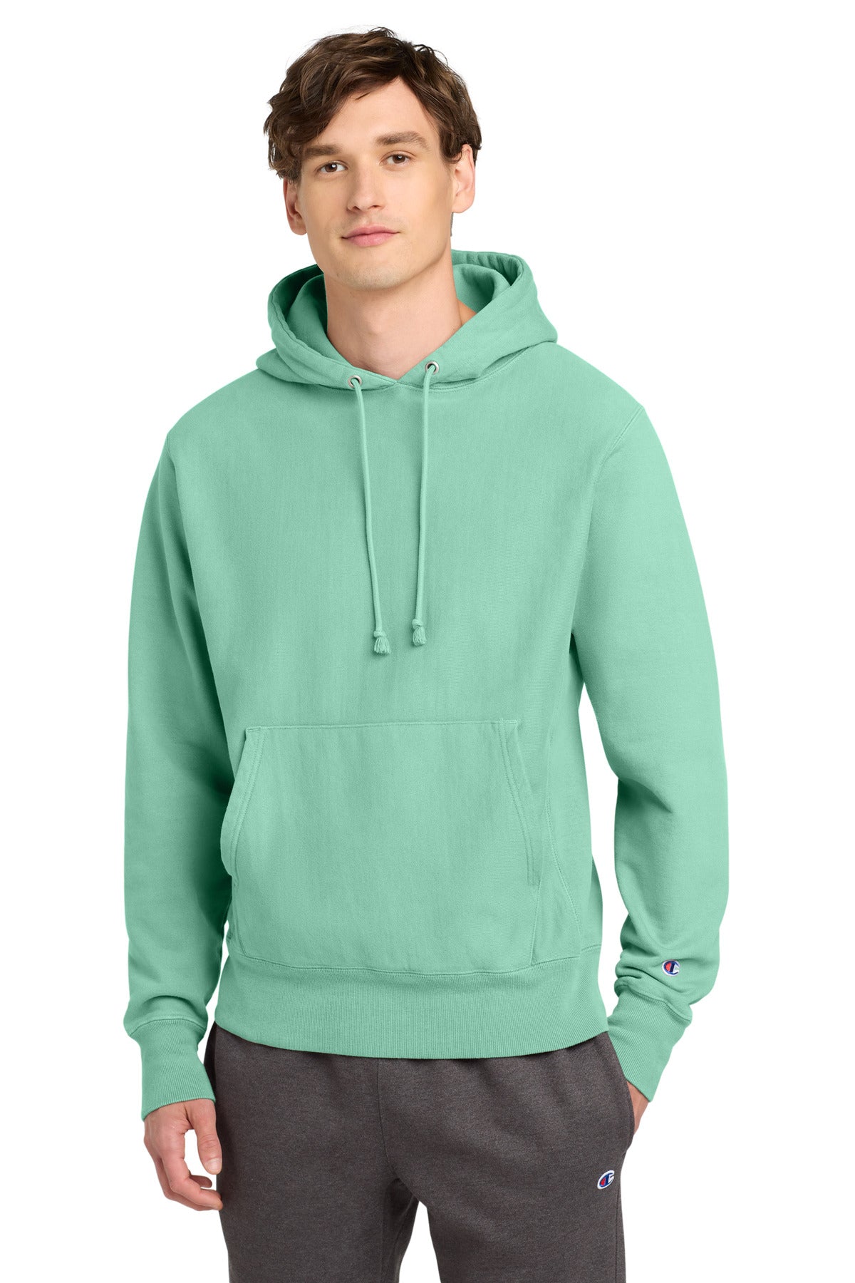 Champion Reverse Weave Garment-Dyed Hooded Sweatshirt - Pale Seafoam - front