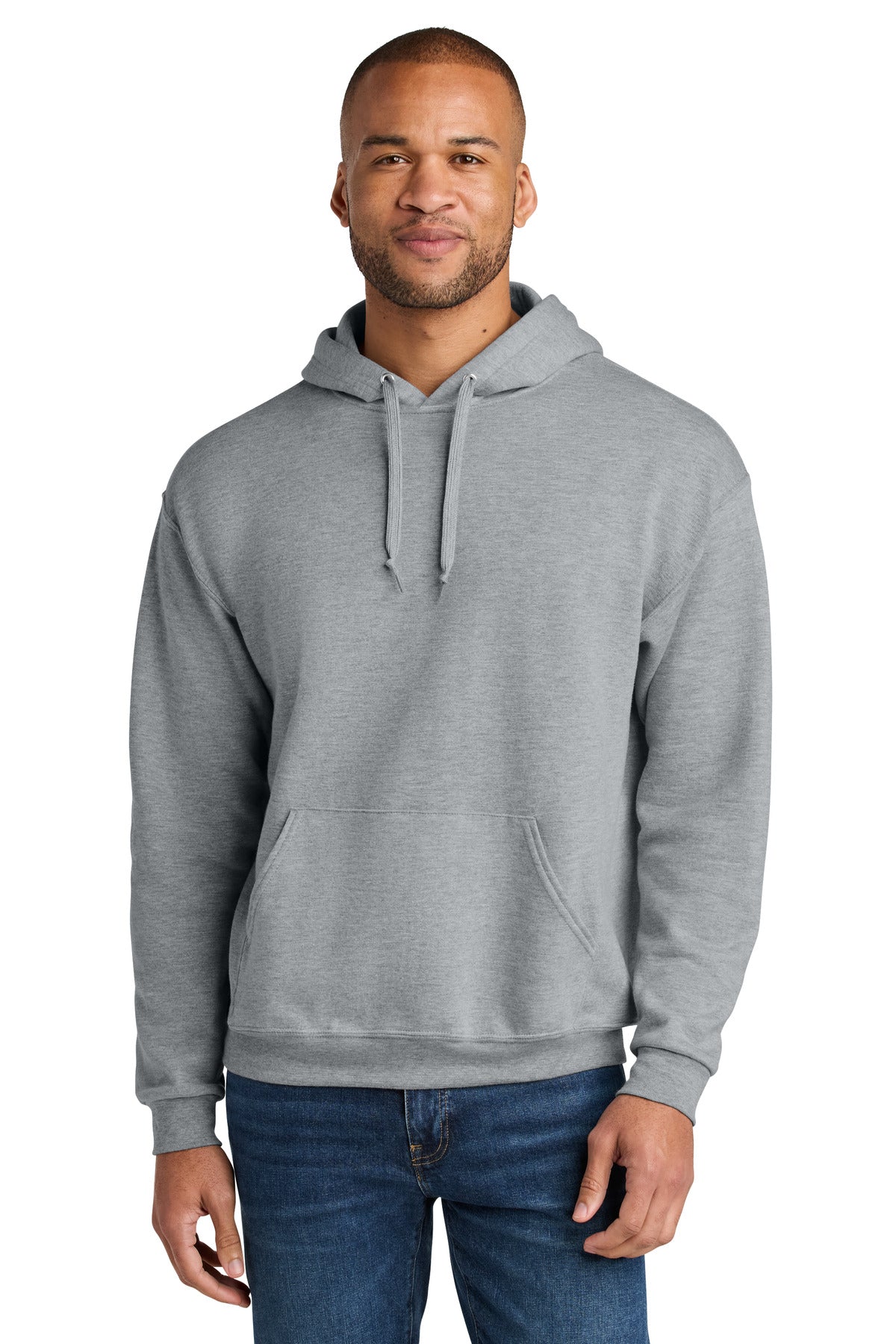 Jerzees Ultimate Unisex CVC Ring Spun Hooded Sweatshirt - Athletic Heather - front