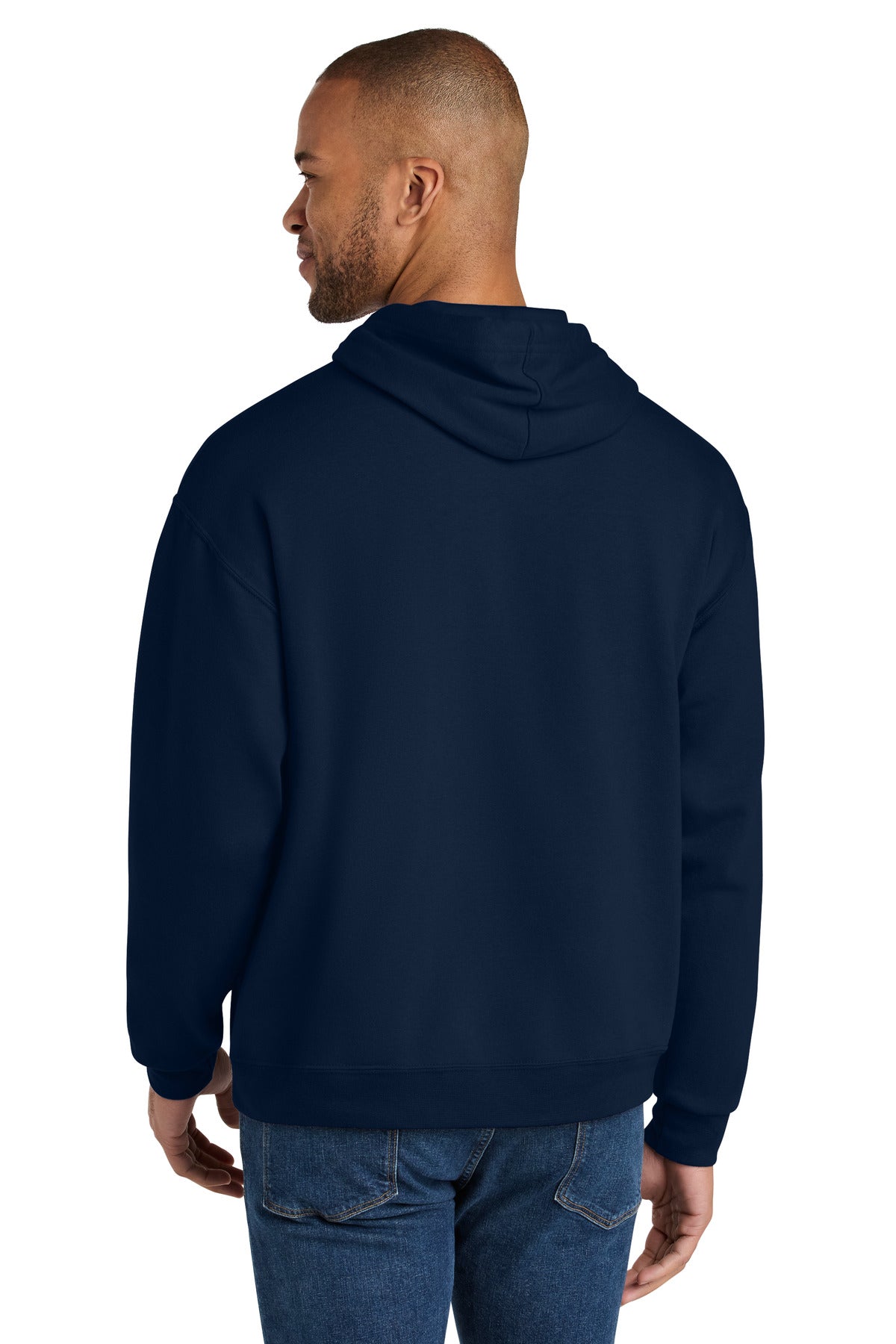 Jerzees Ultimate Unisex CVC Ring Spun Hooded Sweatshirt - J. Navy - back