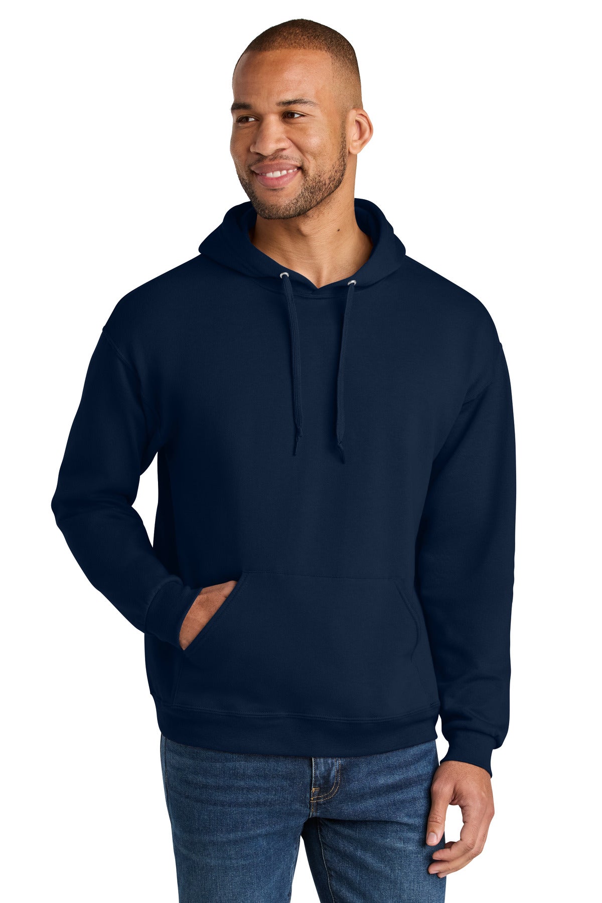 Jerzees Ultimate Unisex CVC Ring Spun Hooded Sweatshirt - J. Navy - front