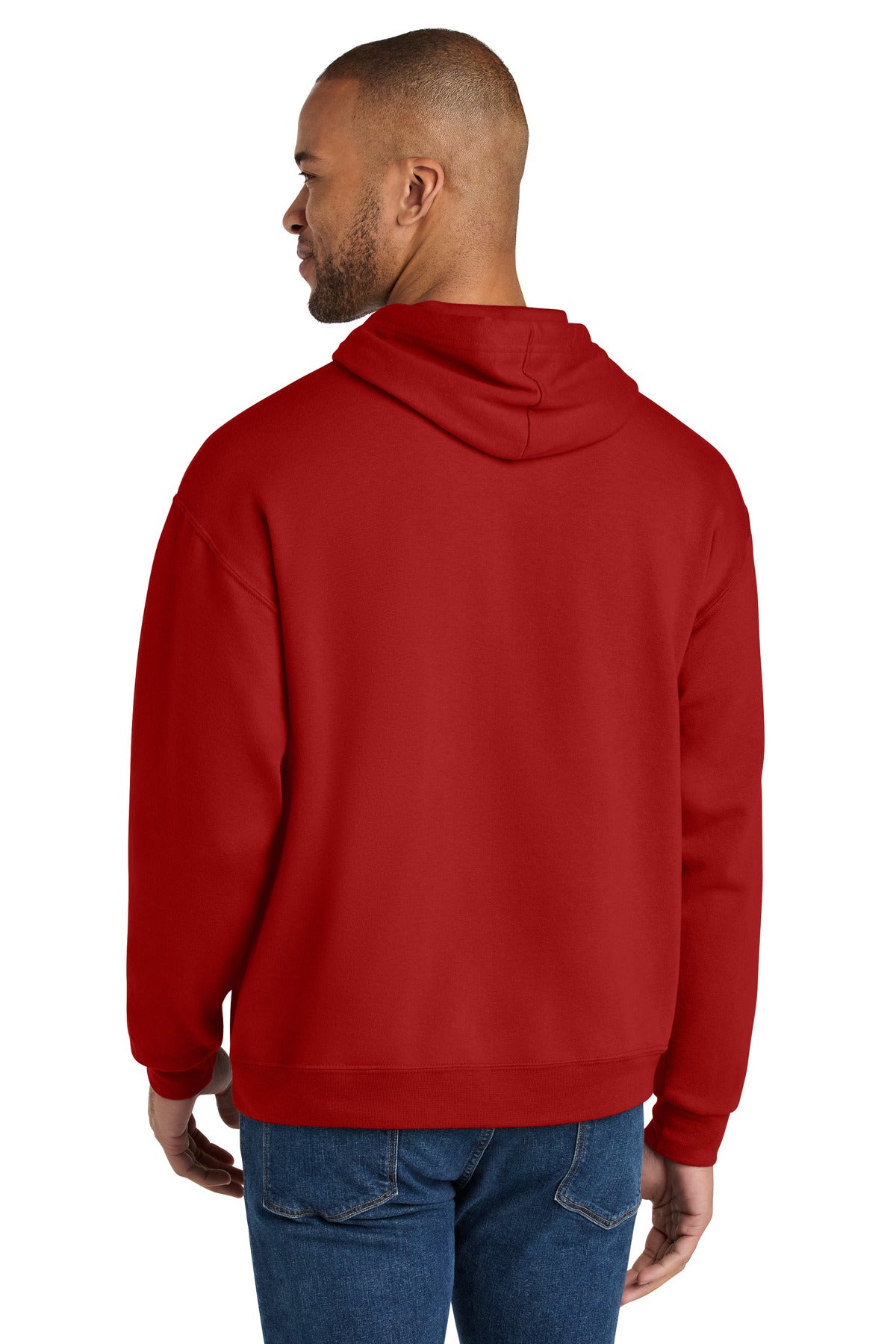Jerzees Ultimate Unisex CVC Ring Spun Hooded Sweatshirt - True Red - back