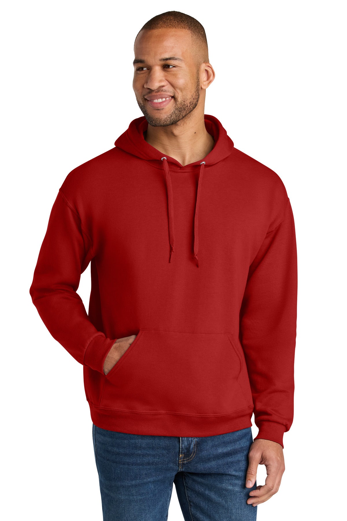 Jerzees Ultimate Unisex CVC Ring Spun Hooded Sweatshirt - True Red - front