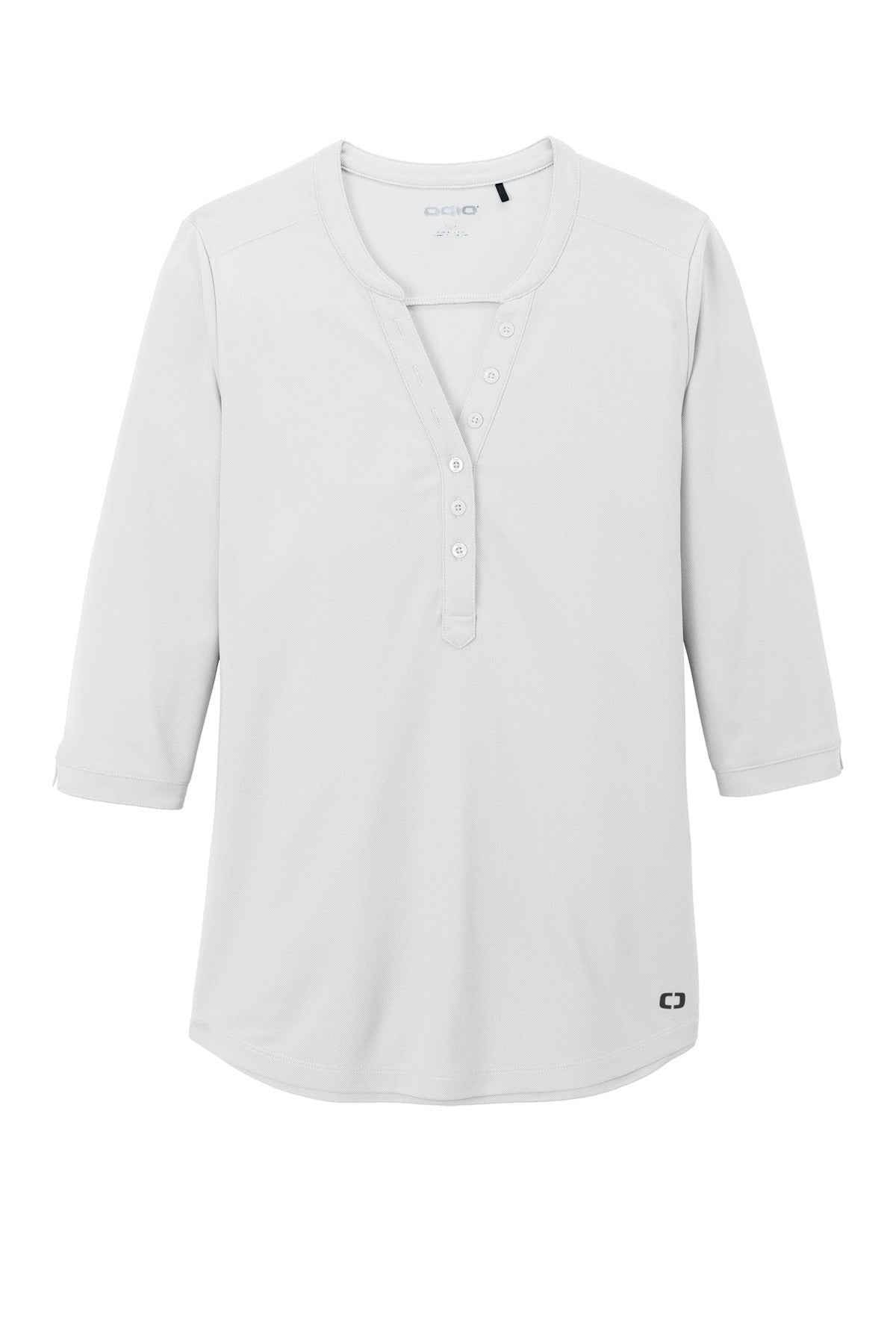 OGIO Women's Jewel Henley - Bright White - flat front