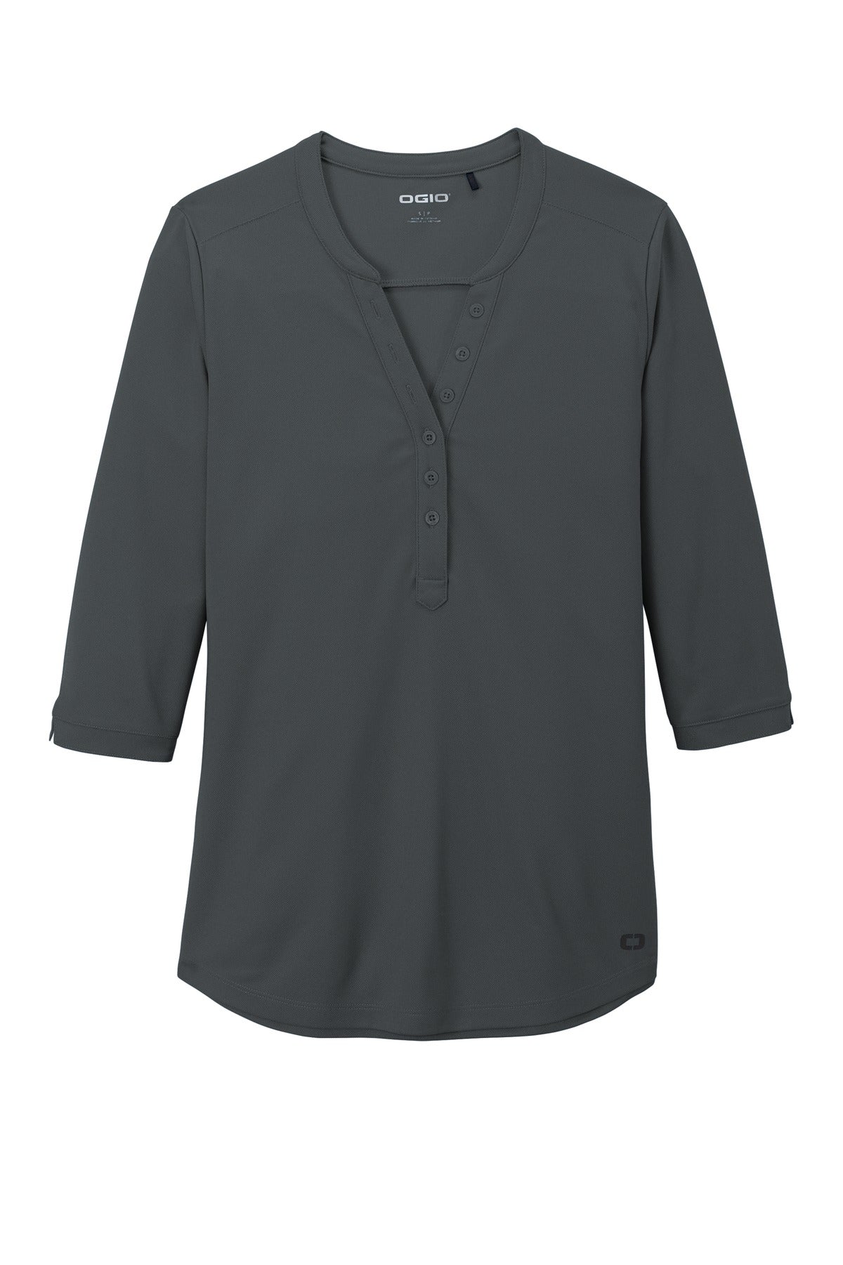 OGIO Women's Jewel Henley - Diesel Grey - flat front