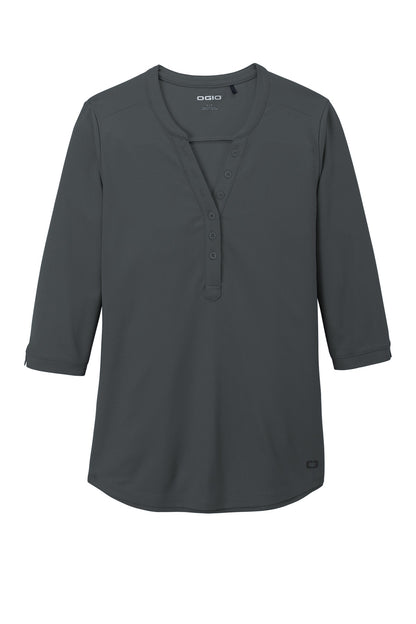 OGIO Women's Jewel Henley - Diesel Grey - flat front