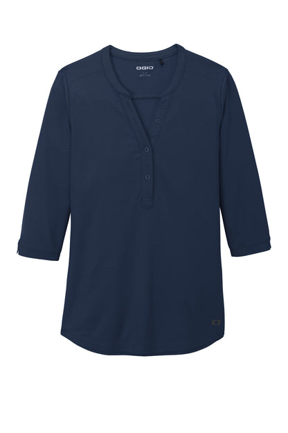 OGIO Women's Jewel Henley - Navy - flat front