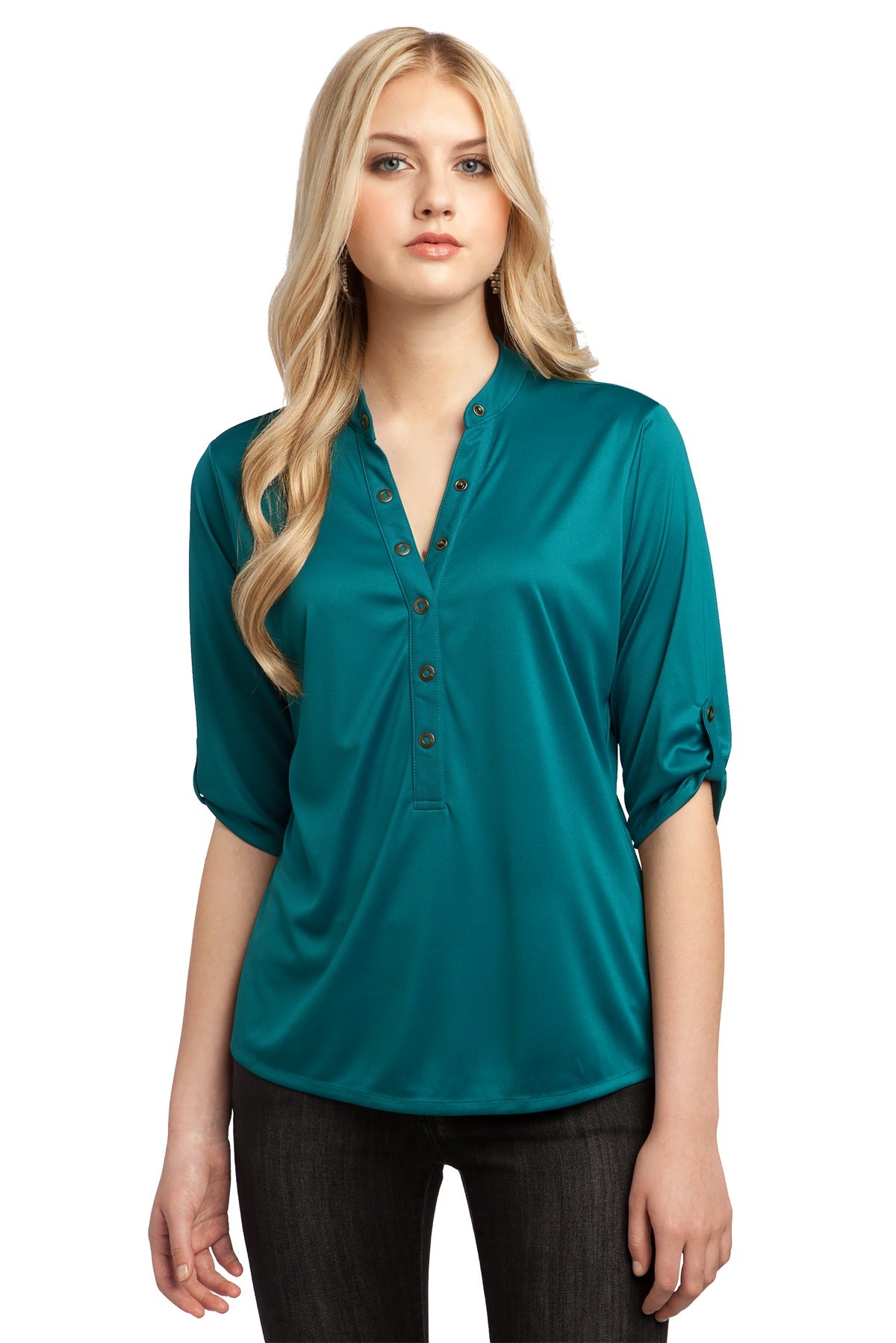 OGIO Crush Henley - Torque Teal - front