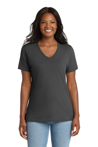 Port & Company Women's Core Cotton V-Neck Tee - Charcoal - front