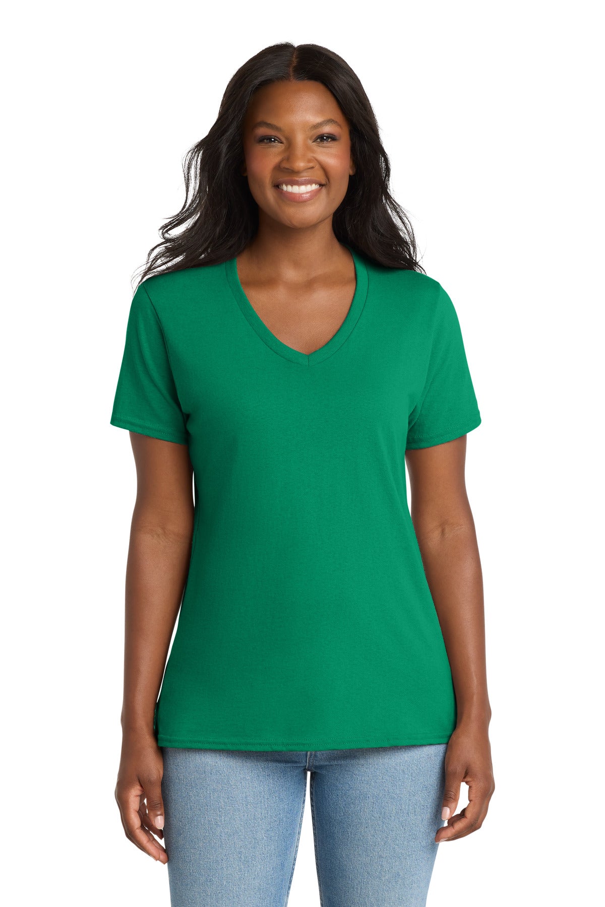 Port & Company Women's Core Cotton V-Neck Tee - Kelly - front