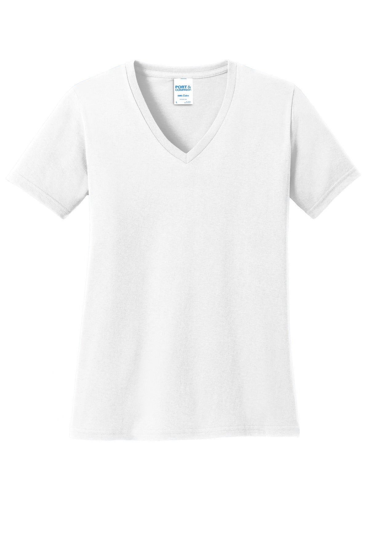 Port & Company Women's Core Cotton V-Neck Tee - White - flat front