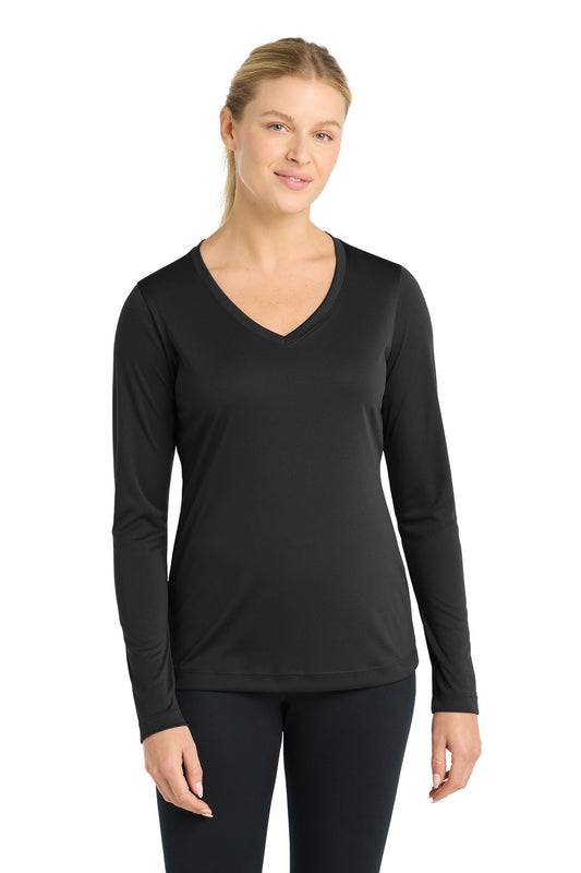Sport-Tek Women's Long Sleeve PosiCharge Competitor V-Neck Tee - Black - front
