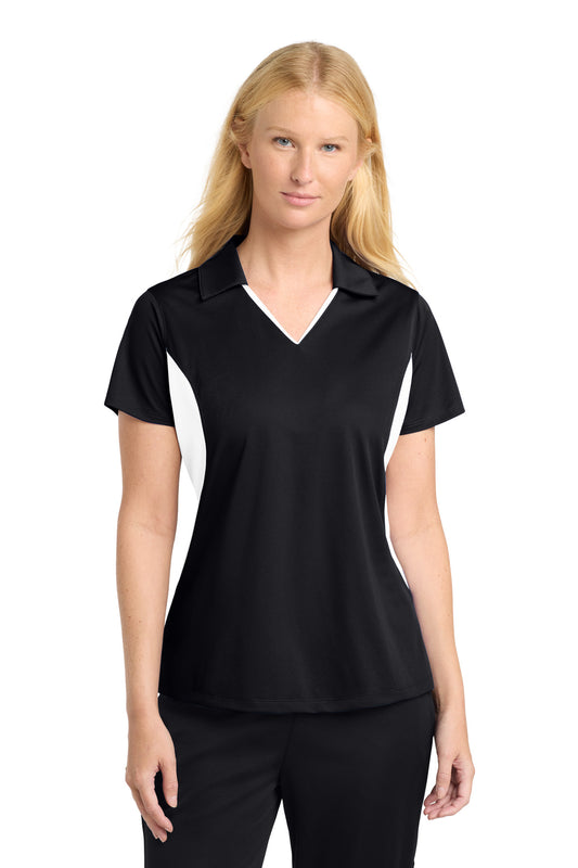 Sport-Tek Women's Side Blocked Micropique Sport-Wick Polo - Black/ White - front
