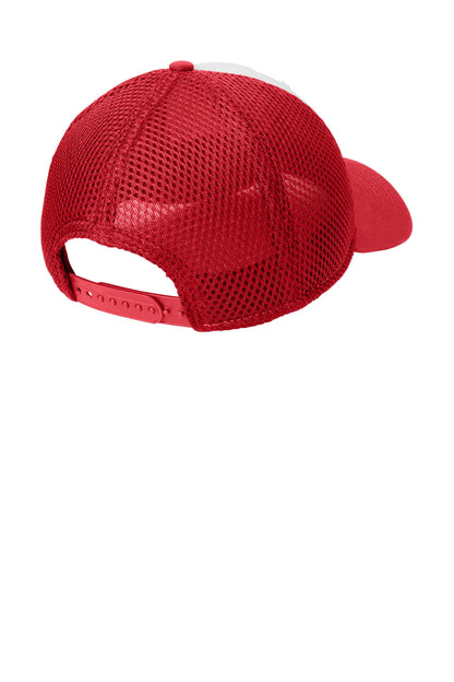 New Era Snapback Contrast Front Mesh Cap - White/ Scarlet Red - flat back
