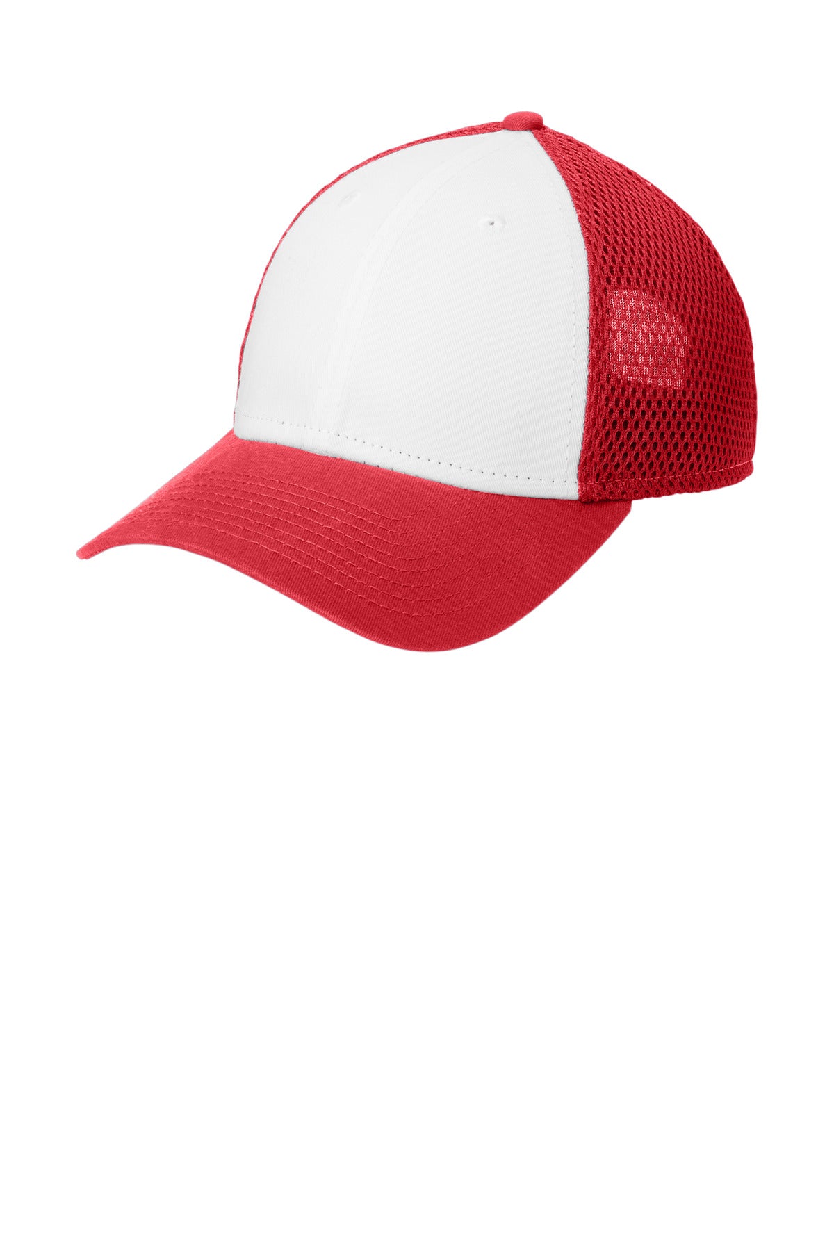 New Era Snapback Contrast Front Mesh Cap - White/ Scarlet Red - front