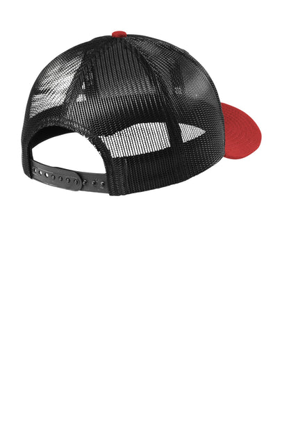 New Era Snapback Low Profile Trucker Cap - Black/ Scarlet - flat back