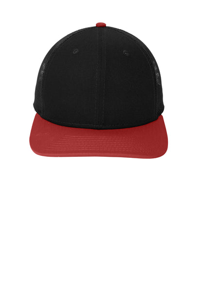 New Era Snapback Low Profile Trucker Cap - Black/ Scarlet - flat front