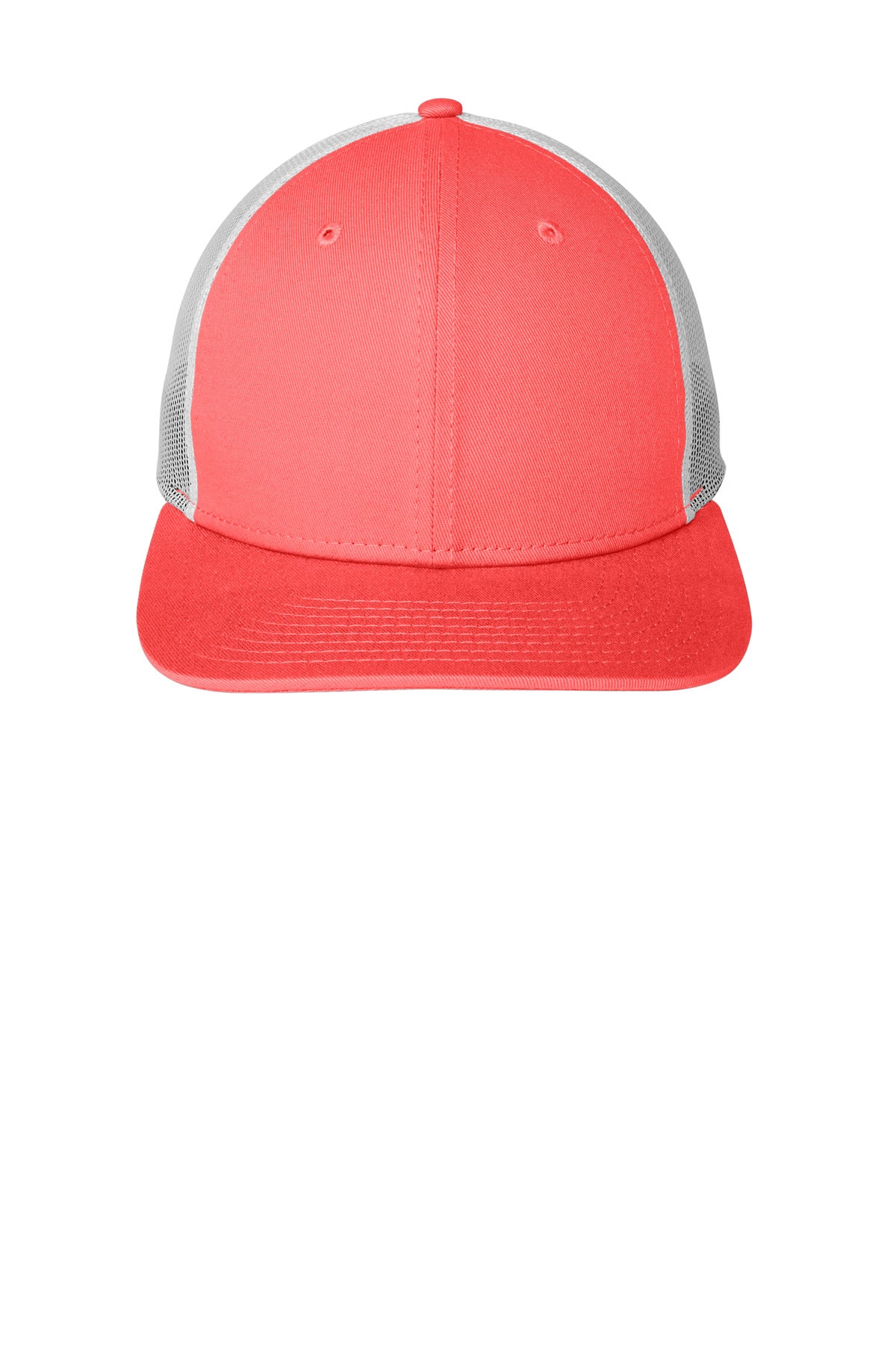 New Era Snapback Low Profile Trucker Cap - Coral/ White - flat front