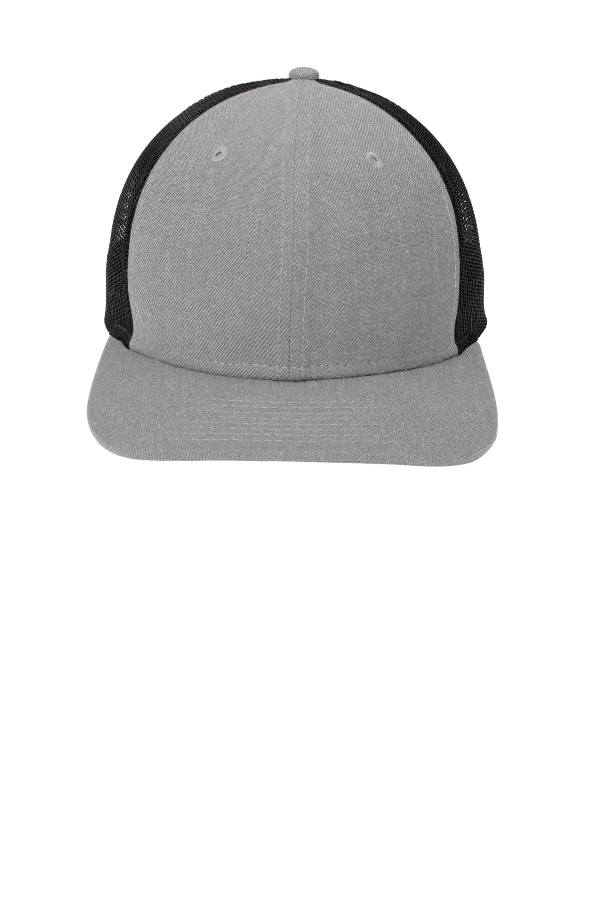 New Era Snapback Low Profile Trucker Cap - Heather Grey/ Black - flat front