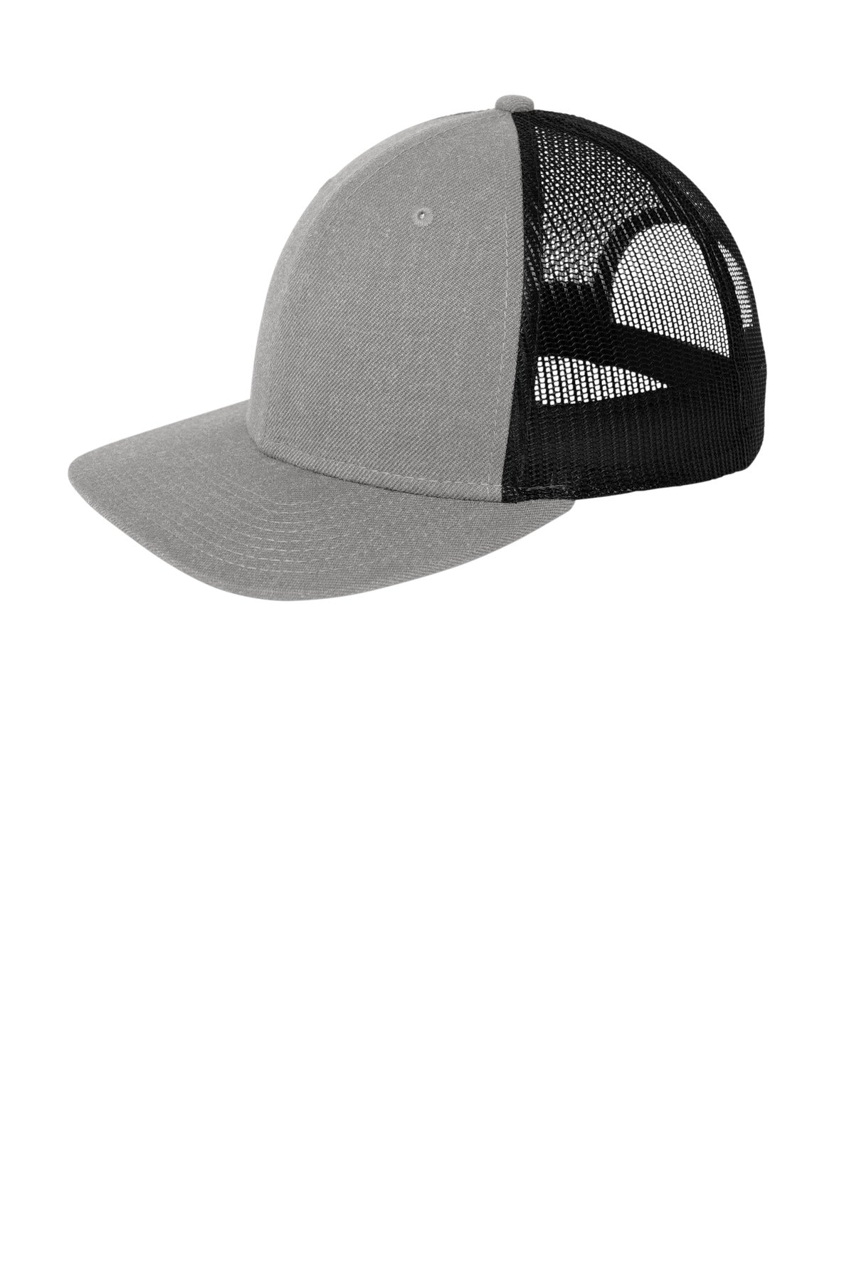 New Era Snapback Low Profile Trucker Cap - Heather Grey/ Black - front