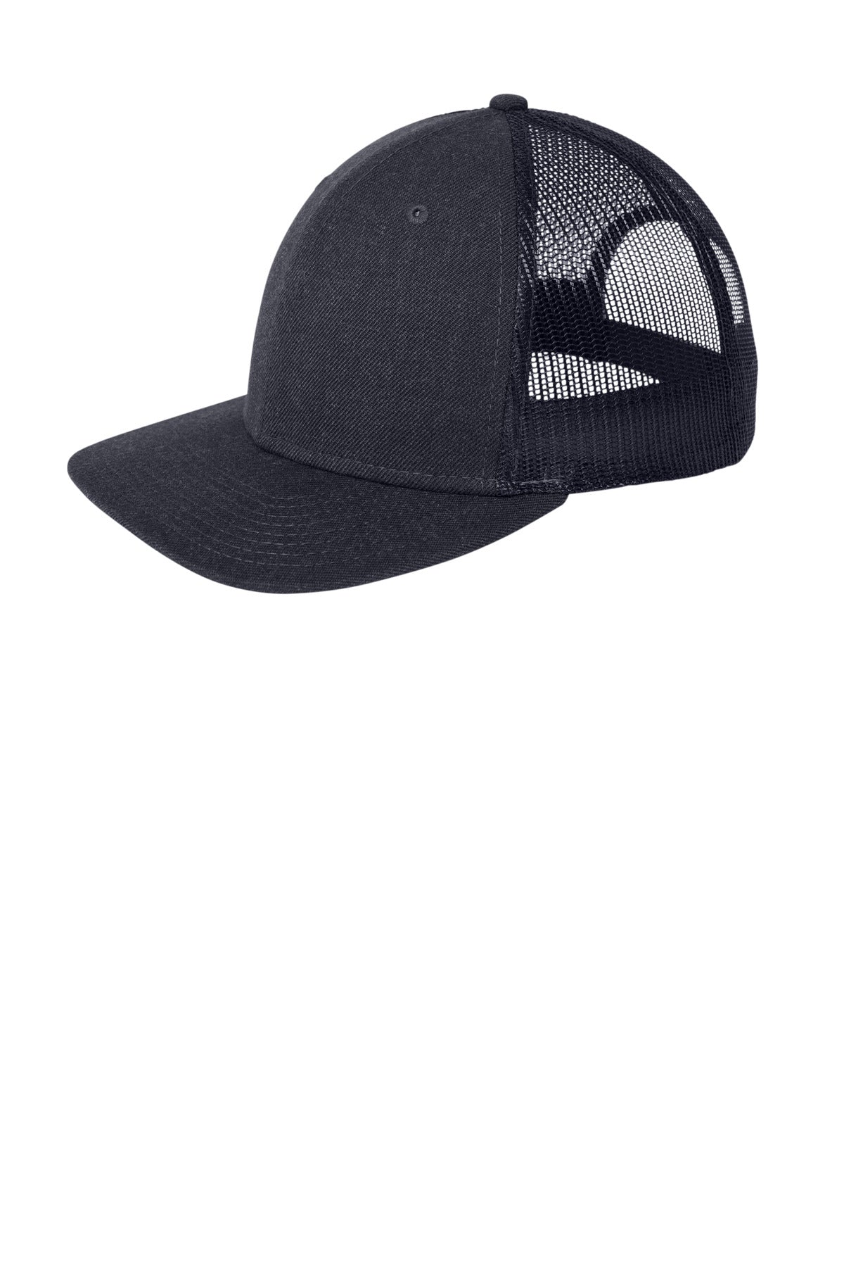 New Era Snapback Low Profile Trucker Cap - Heather Navy/ Navy - front