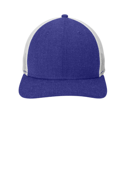 New Era Snapback Low Profile Trucker Cap - Heather Royal/ White - flat front