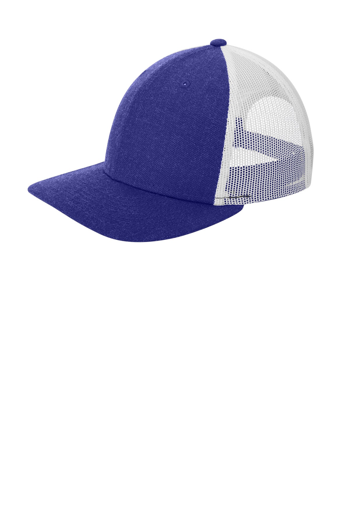 New Era Snapback Low Profile Trucker Cap - Heather Royal/ White - front