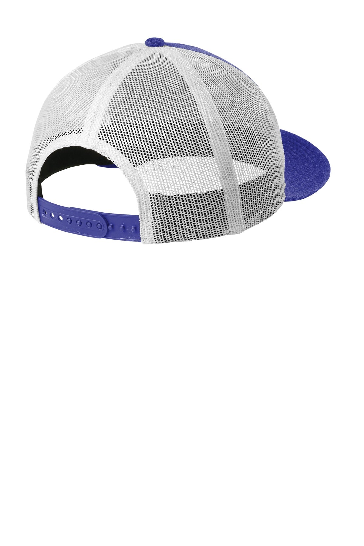 New Era Snapback Low Profile Trucker Cap - Heather Royal/ White - flat back
