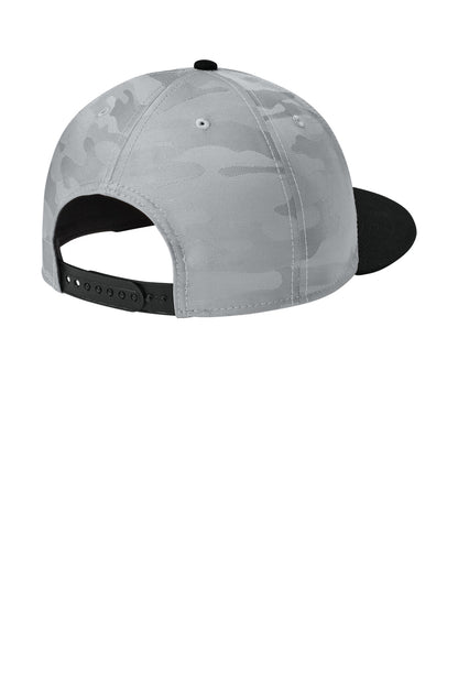New Era Camo Flat Bill Snapback Cap - Flag Black/ Rainstorm Grey Camo - flat back