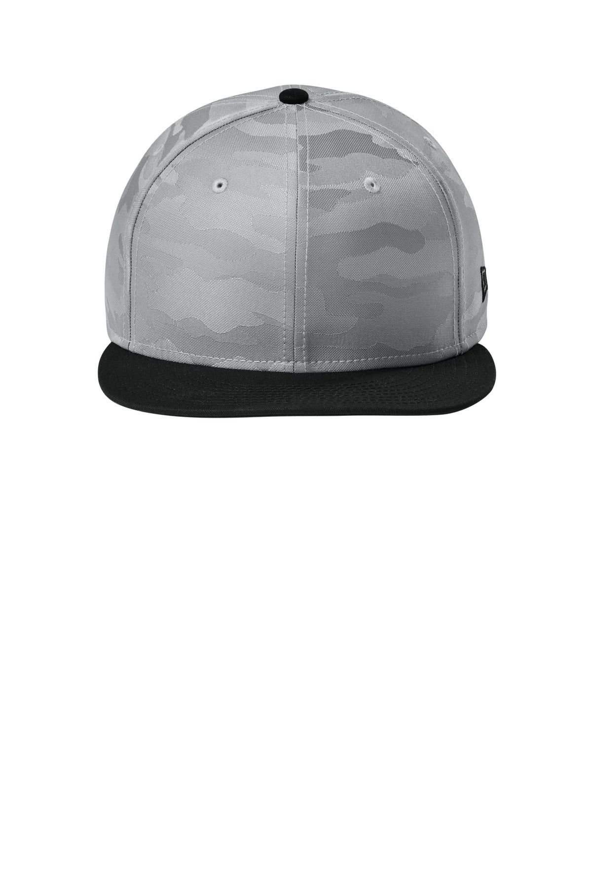 New Era Camo Flat Bill Snapback Cap - Flag Black/ Rainstorm Grey Camo - flat front