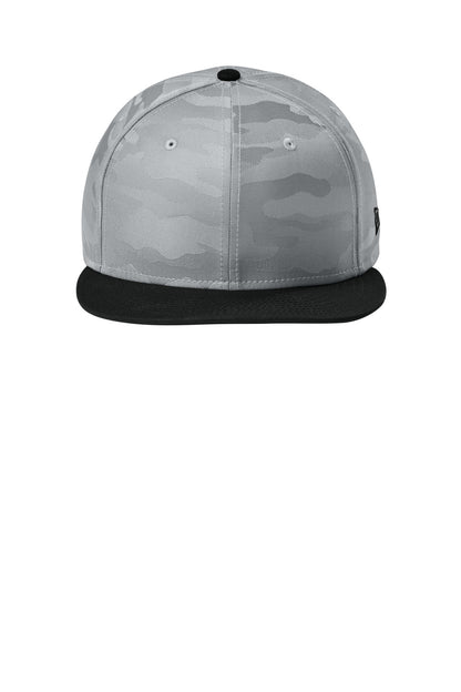 New Era Camo Flat Bill Snapback Cap - Flag Black/ Rainstorm Grey Camo - flat front