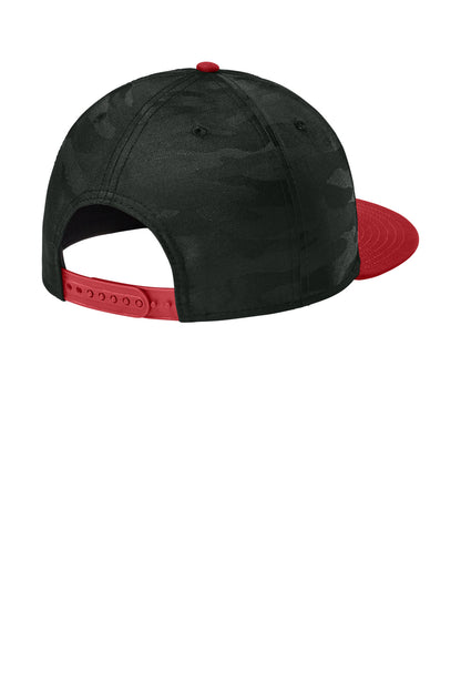 New Era Camo Flat Bill Snapback Cap - Flag Scarlet/ Black Camo - flat back