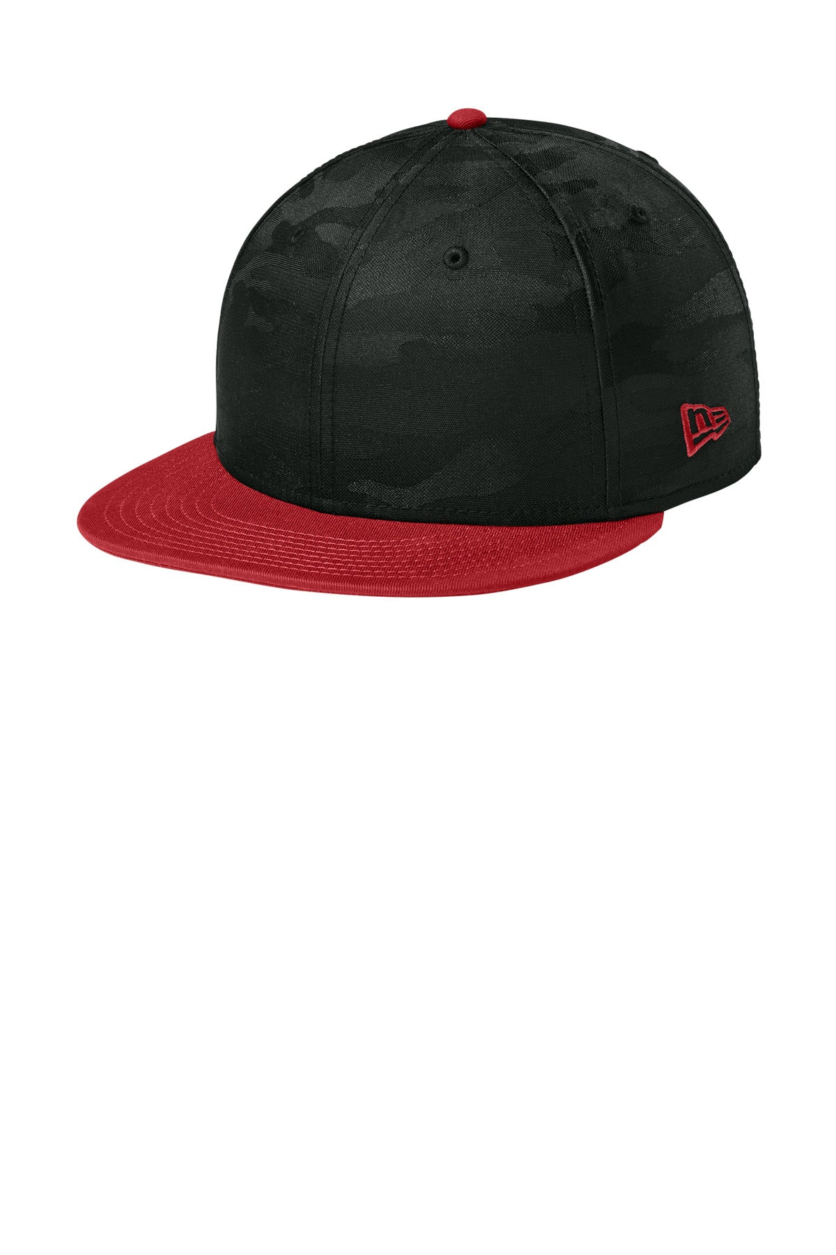 New Era Camo Flat Bill Snapback Cap - Flag Scarlet/ Black Camo - front