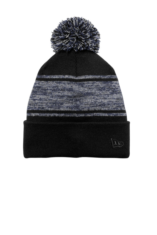 New Era Knit Chilled Pom Beanie - Black/ Deep Navy - front