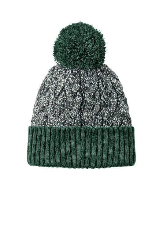 New Era Marled Knit Pom Beanie - Dark Green/ Graphite/ White - flat back