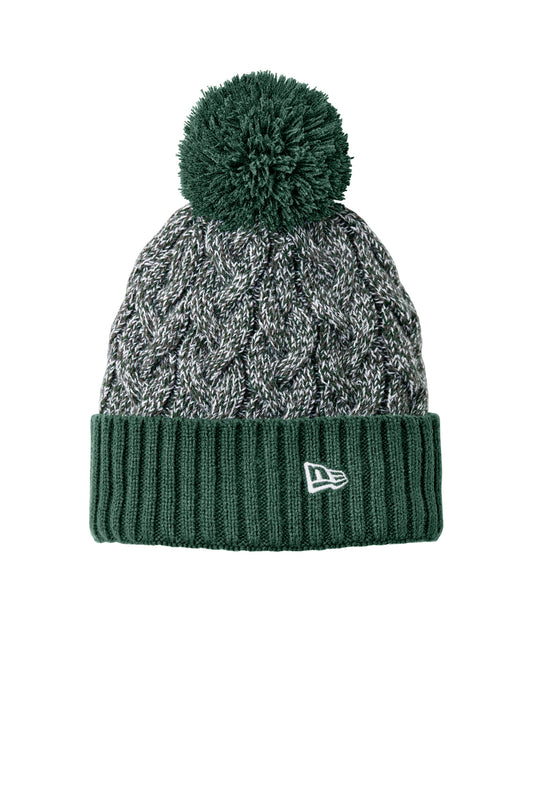 New Era Marled Knit Pom Beanie - Dark Green/ Graphite/ White - front