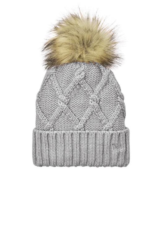 New Era Faux Fur Pom Beanie - Heather Grey - front