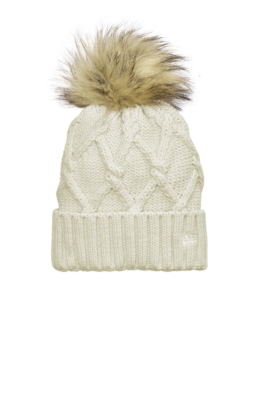 New Era Faux Fur Pom Beanie - Ivory - front