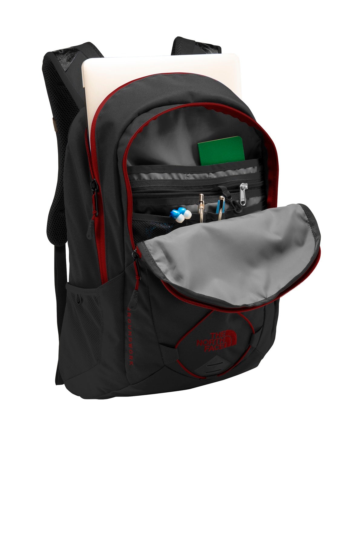 The North Face Groundwork Backpack - TNF Dark Grey Heather/ Cardinal Red - flat front